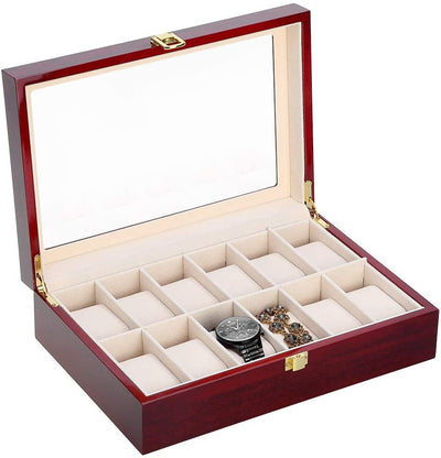 Dark Red Wood Box For 12 watch