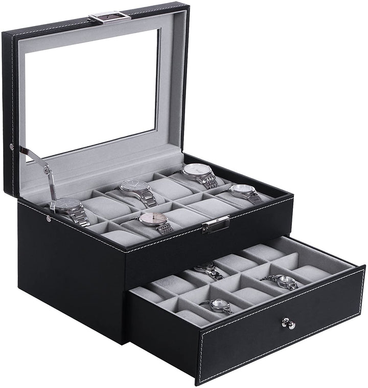 Black Leather Box For 20 watch