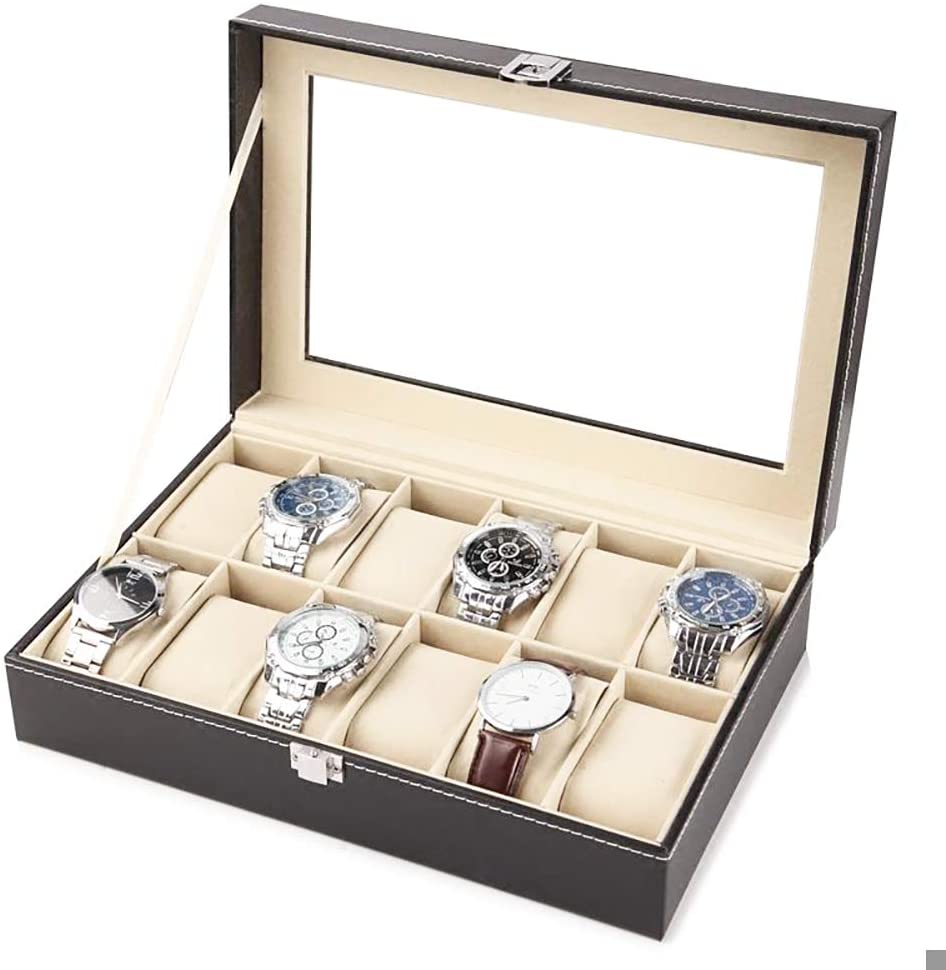 Black Leather Box For 12 watch
